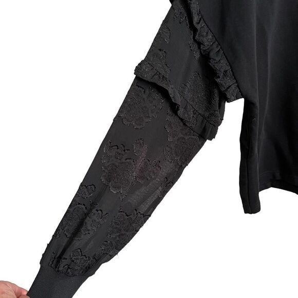 Revolve Heartloom Sweatshirt Womens Small Black Sheer Floral Ruffle Sleeve NWT - Picture 3 of 9